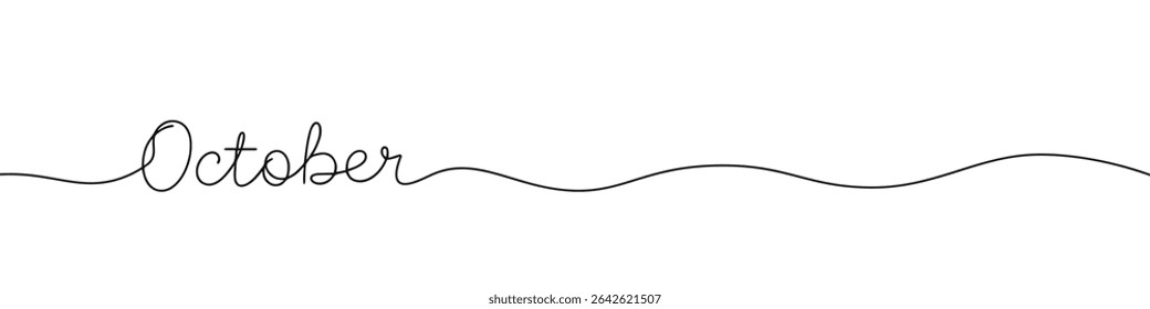 October month inscription continuous one line drawing with word. Minimalistic drawing of phrase illustration.