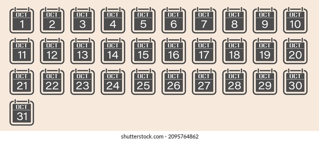 October is a month with numbers. A set of calendar sheets for a website, applications and creative design. Flat design.