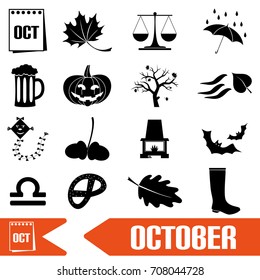 october month theme set of simple icons eps10