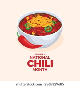 October is National Chili Month vector illustration. Chili con carne bowl vector illustration. Traditional Mexican spicy dish with meat, beans and cheese drawing. Important day