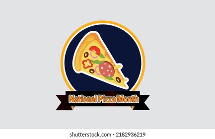 October Is National Pizza Month Vector Illustration. Logo Poster and Banner.