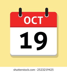 Diecinueve de octubre. 19 de octubre. Calendario diario en Vector de diseño plano. Concepto de tiempo. Ilustración del día. Icono de fecha. Mes.