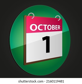 OCTOBER ONE, DATE, GLOSSY BUTTON WITH GREEN BACKGROUND