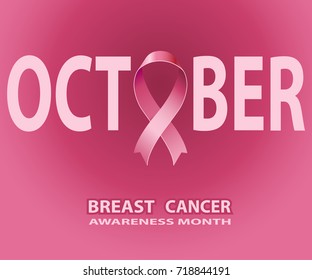 October Pink Ribbon, Breast Cancer Awareness Symbol, on red background. Vector illustration