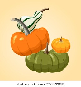 October pumpkins with yellow background