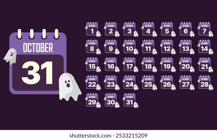 Día de la fecha del calendario púrpura de octubre 31 Halloween