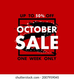 October sale banner on red background for promotion design. Sale banner. Special offer price sign. Discount offer price sign.	