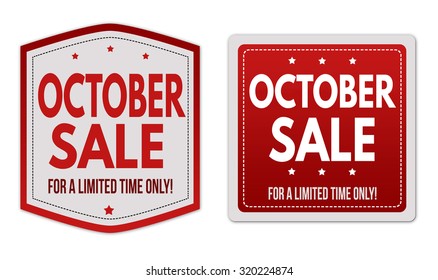 October sale stickers set on white background, vector illustration