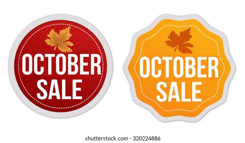October sale stickers set on white background, vector illustration