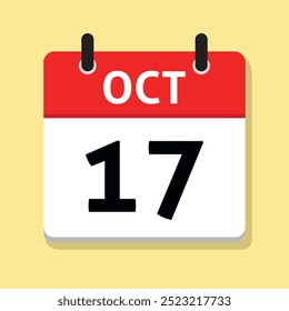 17 de octubre. 17 de octubre. Calendario diario en Vector de diseño plano. Concepto de tiempo. Ilustración del día. Icono de fecha. Mes.