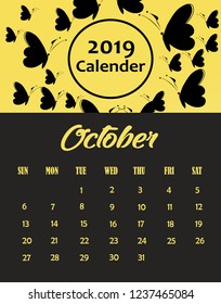 October, simple calender template, with butterfly background