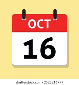 Dieciséis de octubre. 16 de octubre. Calendario diario en Vector de diseño plano. Concepto de tiempo. Ilustración del día. Icono de fecha. Mes.