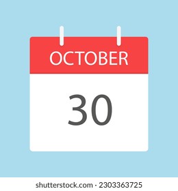 October tear calendar icon. Calendar to tear off every day. National Candy Corn Day. Vector illustration in flat style. Isolated on a light blue background.