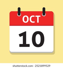 October Tenth. Oct 10th. Daily Calendar in Flat Design Vector. Time Concept. Day Illustration. Month. Date Icon.