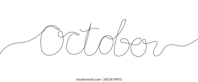 Línea continua de texto de octubre. Elemento de tema de vacaciones de mes de línea para encabezado.