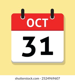 October Thirty-First. Oct 31st. Daily Calendar in Flat Design Vector. Time Concept. Month. Date Icon. Day Illustration.