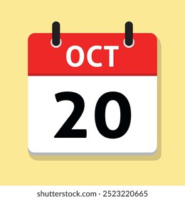 Veinte de octubre. 20 de octubre. Calendario diario en Vector de diseño plano. Concepto de tiempo. Ilustración del día. Icono de fecha. Mes.