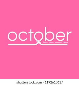 October typographical & Hand Pink ribbon icon.Breast Cancer October Awareness Month Typographical Campaign Background.Women health vector design.Breast cancer awareness logo design.Breast cancer