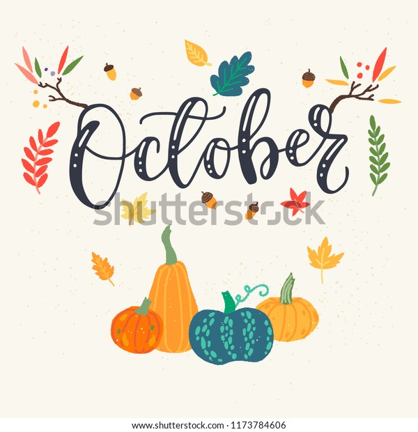 October Unique Calligraphic Hand Drawn Lettering Stock Vector (Royalty ...