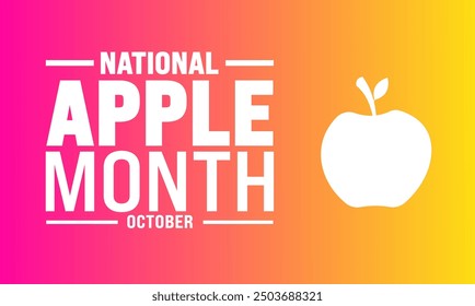 October is  USA  National Apple Month. ,  holiday  concept whole and slice apple vector illustration and text isolated on abstract background for commemorate and celebrate National Apple Month.