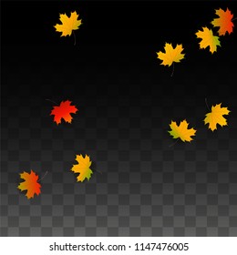 October Vector Background with Golden Falling Leaves. Autumn Illustration with Maple Red, Orange, Yellow Foliage. Isolated Leaf on Transparent Background. Bright Swirl. Suitable for Covers.