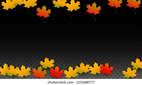 October Vector Background with Golden Falling Leaves. Autumn Illustration with Maple Red, Orange, Yellow Foliage. Isolated Leaf on Transparent Background. Bright Swirl. Suitable for Flyers.