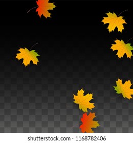 October Vector Background with Golden Falling Leaves. Autumn Illustration with Maple Red, Orange, Yellow Foliage. Isolated Leaf on Transparent Background. Bright Swirl. Suitable for Cards.