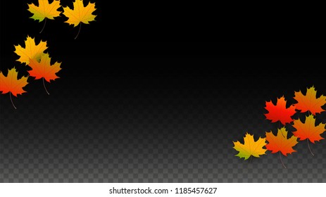 October Vector Background with Golden Falling Leaves. Autumn Illustration with Maple Red, Orange, Yellow Foliage. Isolated Leaf on Transparent Background. Bright Swirl. Suitable for Flyers.