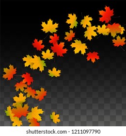 October Vector Background with Golden Falling Leaves. Autumn Illustration with Maple Red, Orange, Yellow Foliage. Isolated Leaf on Transparent Background. Bright Swirl. Suitable for Flyers.