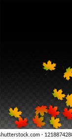 October Vector Background with Golden Falling Leaves. Autumn Illustration with Maple Red, Orange, Yellow Foliage. Isolated Leaf on Transparent Background. Bright Swirl. Suitable for Flyers.