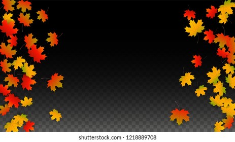 October Vector Background with Golden Falling Leaves. Autumn Illustration with Maple Red, Orange, Yellow Foliage. Isolated Leaf on Transparent Background. Bright Swirl. Suitable for Flyers.