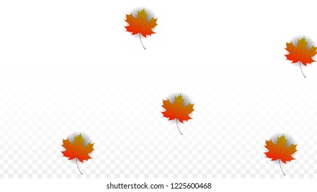 October Vector Background with Golden Falling Leaves. Autumn Illustration with Maple Red, Orange, Yellow Foliage. Isolated Leaf on Transparent Background. Bright Swirl. Suitable for Cards.