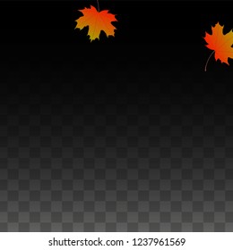 October Vector Background with Golden Falling Leaves. Autumn Illustration with Maple Red, Orange, Yellow Foliage. Isolated Leaf on Transparent Background. Bright Swirl. Suitable for Banners.