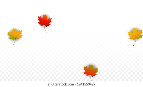 October Vector Background with Golden Falling Leaves. Autumn Illustration with Maple Red, Orange, Yellow Foliage. Isolated Leaf on Transparent Background. Bright Swirl. Suitable for Covers.