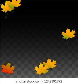October Vector Background with Golden Falling Leaves. Autumn Illustration with Maple Red, Orange, Yellow Foliage. Isolated Leaf on Transparent Background. Bright Swirl. Suitable for Posters.