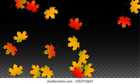 October Vector Background with Golden Falling Leaves. Autumn Illustration with Maple Red, Orange, Yellow Foliage. Isolated Leaf on Transparent Background. Bright Swirl. Suitable for Banners.