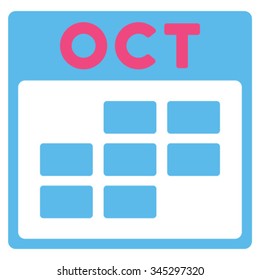 October vector icon. Style is bicolor flat symbol, pink and blue colors, rounded angles, white background.