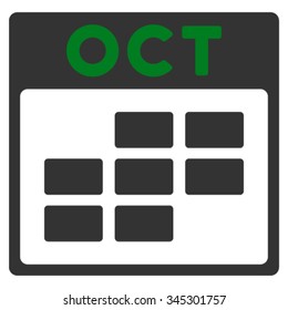 October vector icon. Style is bicolor flat symbol, green and gray colors, rounded angles, white background.