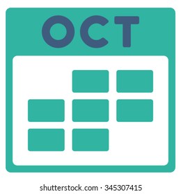 October vector icon. Style is bicolor flat symbol, cobalt and cyan colors, rounded angles, white background.