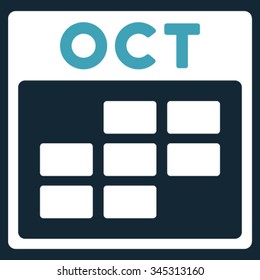 October vector icon. Style is bicolor flat symbol, blue and white colors, rounded angles, dark blue background.