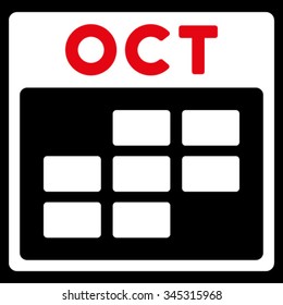 October vector icon. Style is bicolor flat symbol, red and white colors, rounded angles, black background.