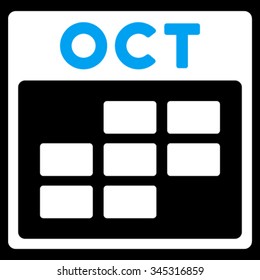 October vector icon. Style is bicolor flat symbol, blue and white colors, rounded angles, black background.