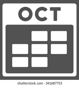 October vector icon. Style is flat symbol, white color, rounded angles, gray background.