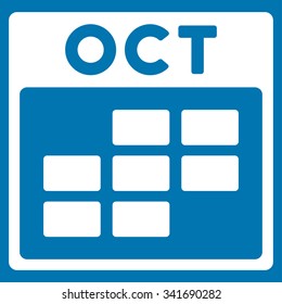 October vector icon. Style is flat symbol, white color, rounded angles, blue background.