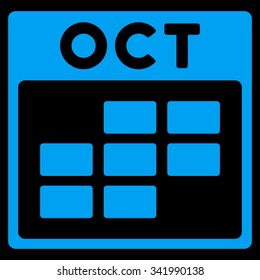 October vector icon. Style is flat symbol, blue color, rounded angles, black background.