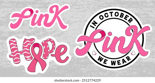 In October we wear pink, Pink ribbon stickers, breast cancer awareness stickers, Pink Hope ribbon sticker