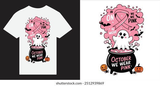 In october wear pink t-shirt design template