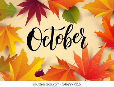 October Word Hand Lettering Typography Autumn Stock Vector (Royalty ...