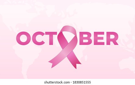 October Word With Pink Ribbon Illustration for Breast Cancer Awareness 