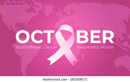 October Word With Pink Ribbon Illustration for World Breast Cancer Awareness Month